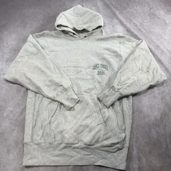 Vintage Champion Reverse Weave New York JetsGray Hoodie Pullover Size XL